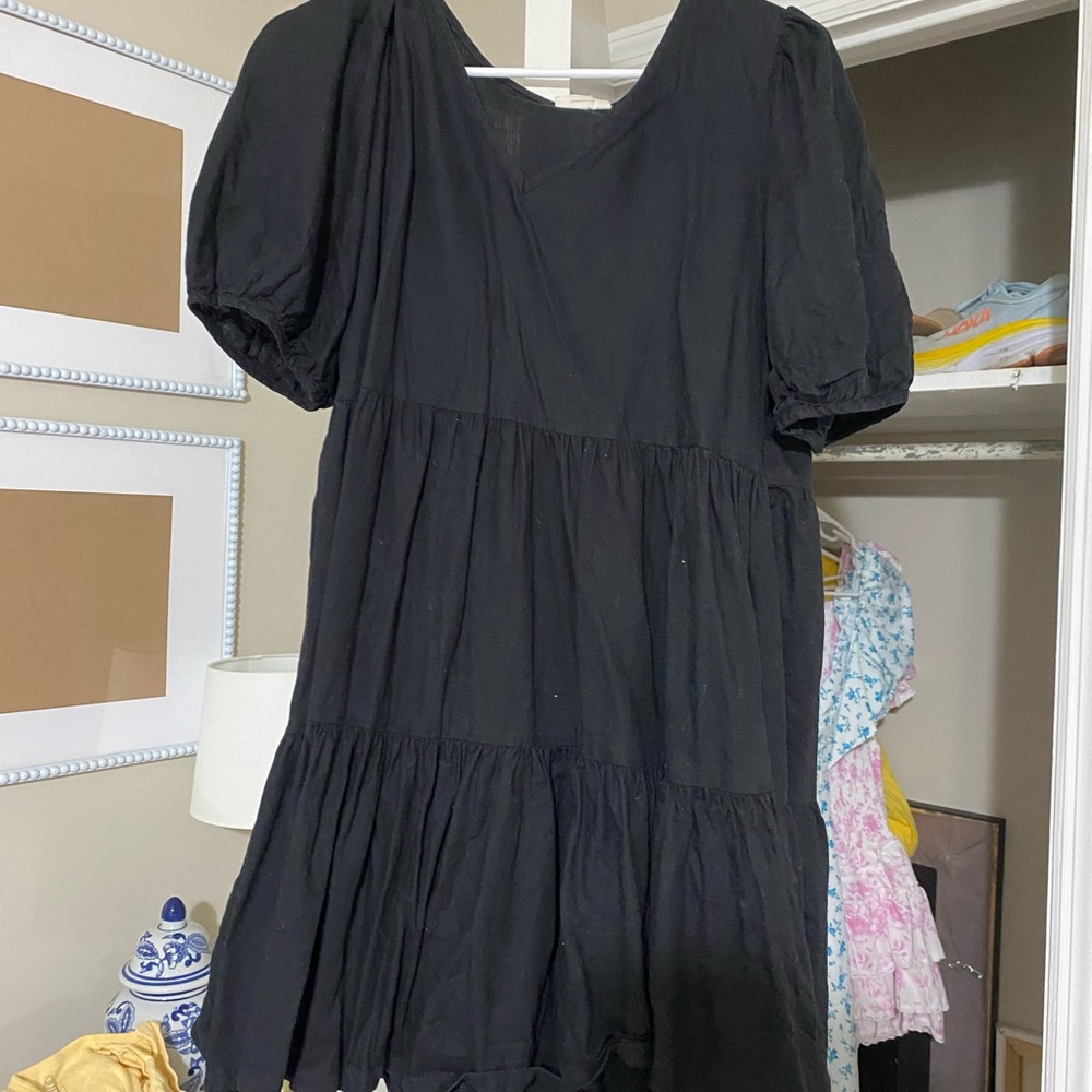 Black Puff Sleeve Tiered Dress